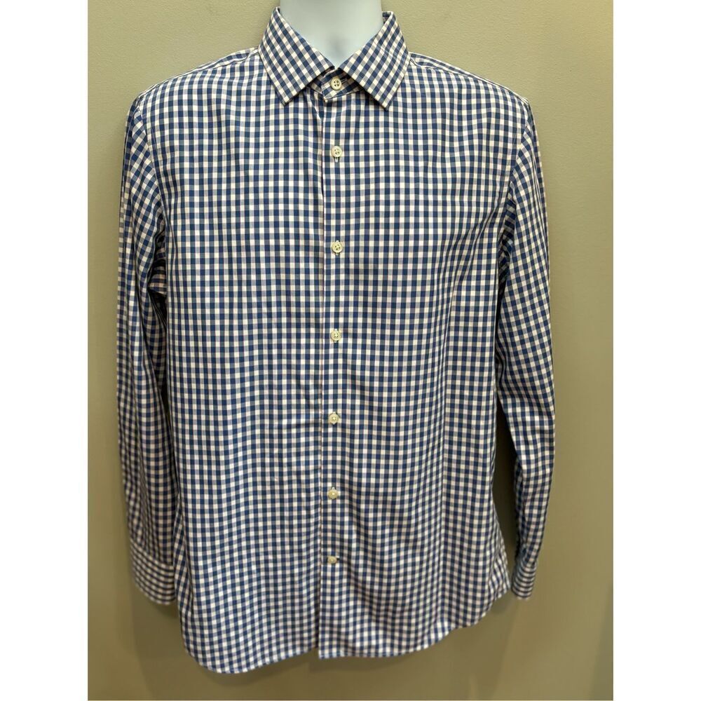 Banana Republic M men’s non iron slim fit navy white red  check button down 15-1